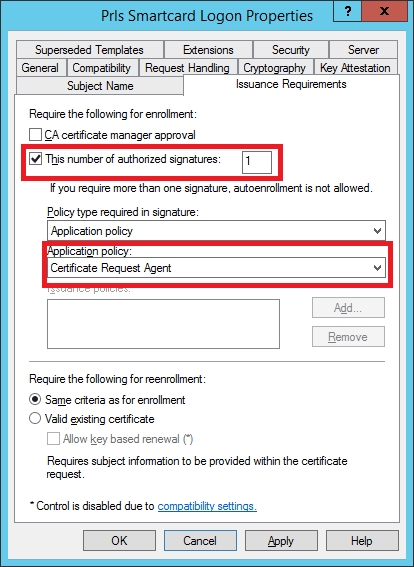 Issuance Requirements tab