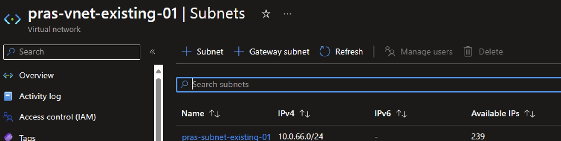 Example of a subnet configuration allowing enough space